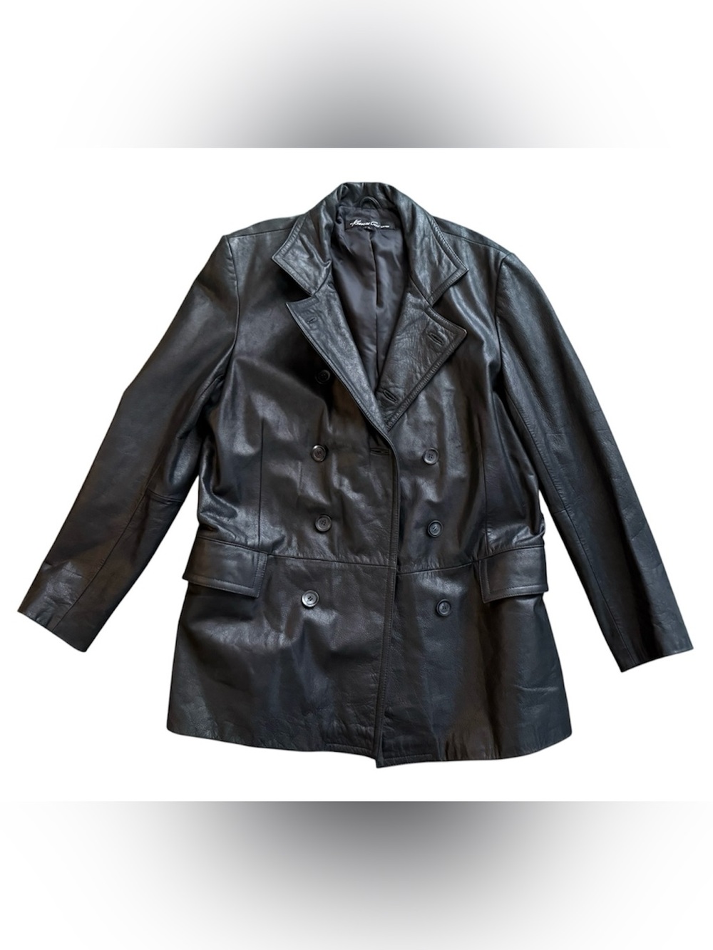 Kenneth Cole New York Men’s Leather Pea Coat Vintage Y2K EUC